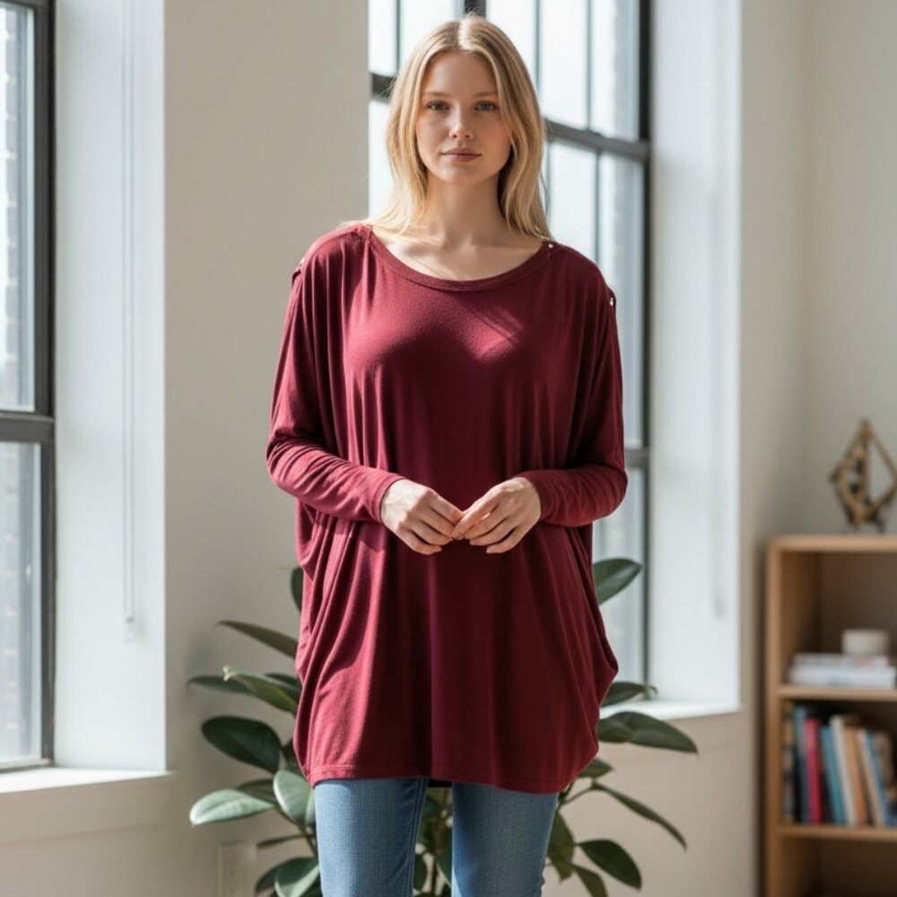 NWOT Diesel Maroon Tunic with Side/Back Flutter Cape - Sz S
